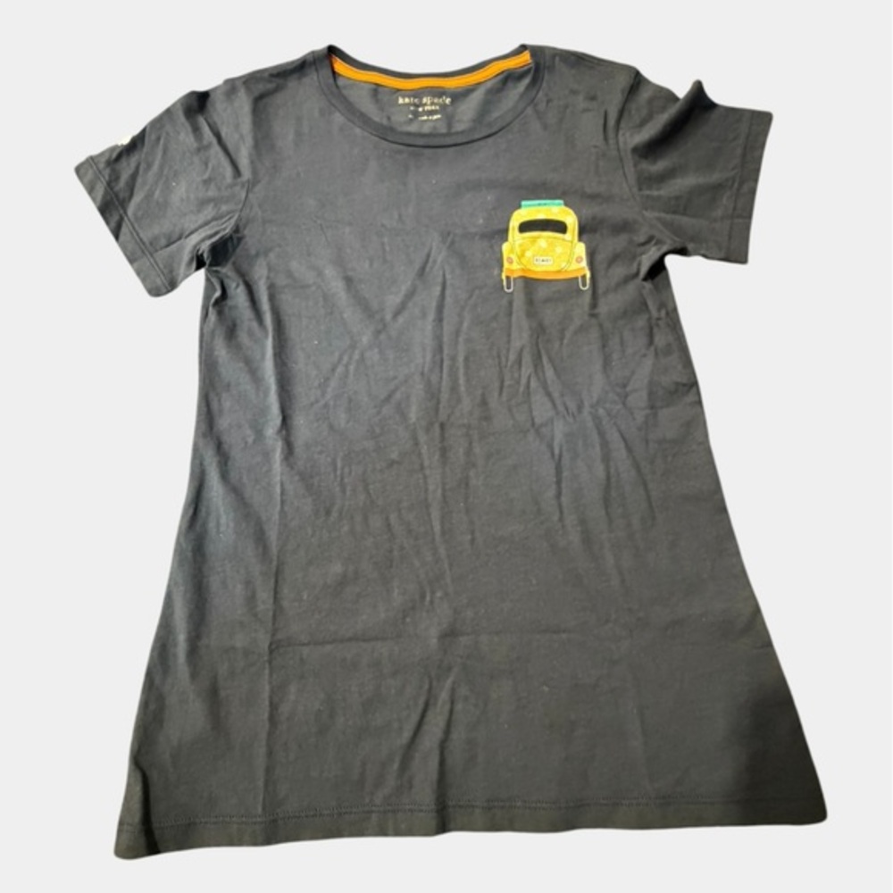 kate spade Black Short Sleeve Tee with Yellow Car Patch. Pre Loved